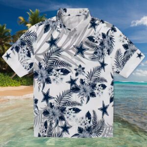 Dallas Cowboys Hibiscus Palm Leaves Blue White Hawaiian Shirt