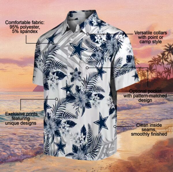 Dallas Cowboys Hibiscus Palm Leaves Blue White Hawaiian Shirt - Image 5