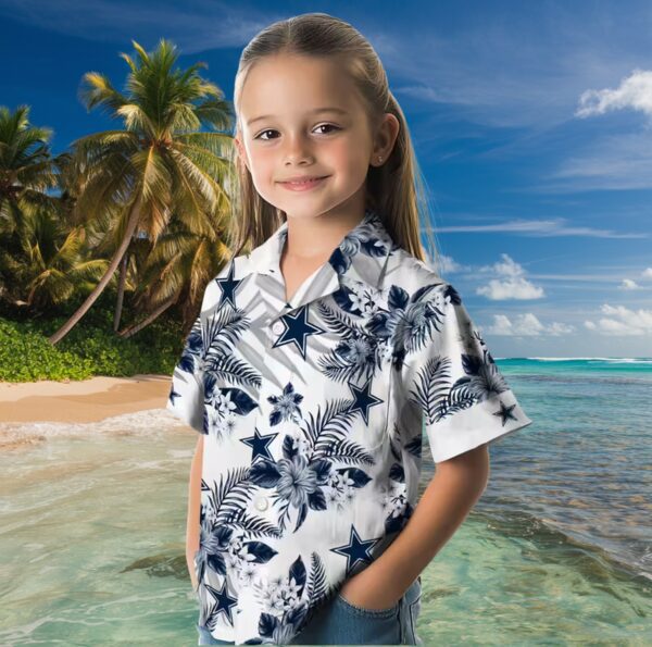 Dallas Cowboys Hibiscus Palm Leaves Blue White Hawaiian Shirt - Image 6