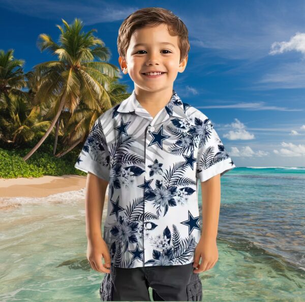 Dallas Cowboys Hibiscus Palm Leaves Blue White Hawaiian Shirt - Image 7