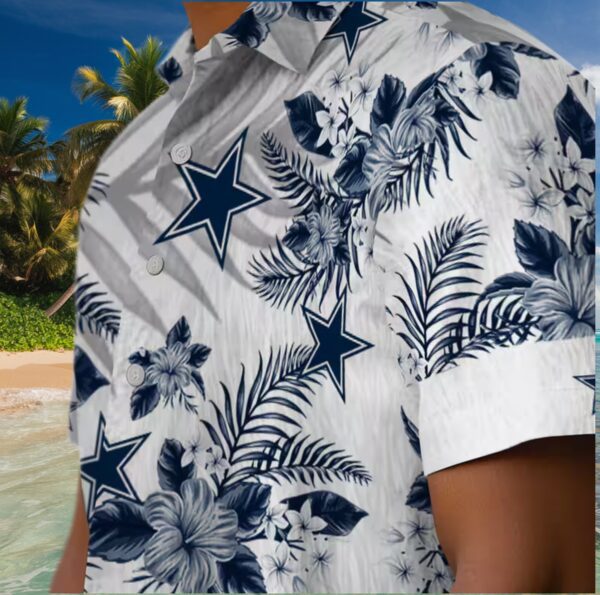 Dallas Cowboys Hibiscus Palm Leaves Blue White Hawaiian Shirt - Image 8