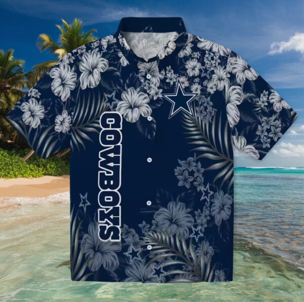 Dallas Cowboys Hibiscus Print Blue Hawaiian Shirt