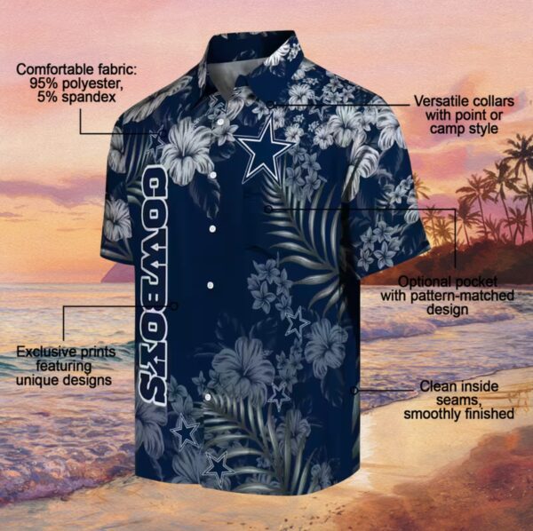 Dallas Cowboys Hibiscus Print Blue Hawaiian Shirt - Image 5