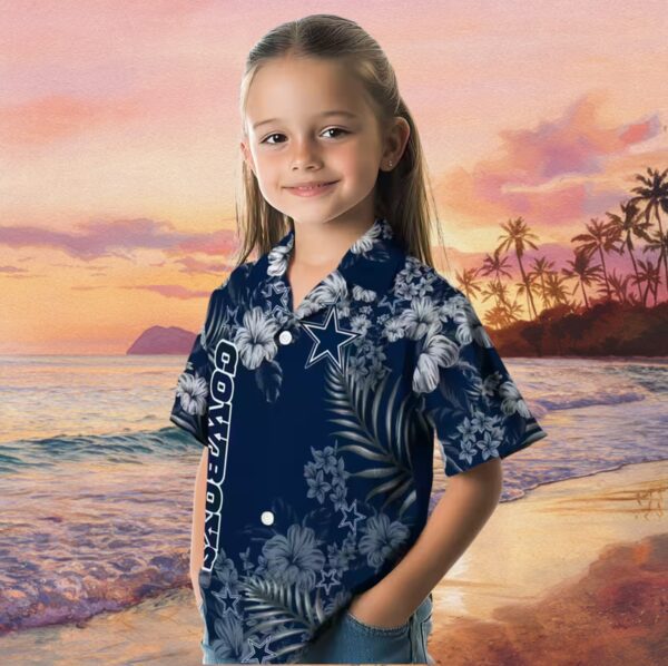 Dallas Cowboys Hibiscus Print Blue Hawaiian Shirt - Image 6