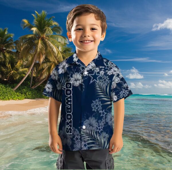Dallas Cowboys Hibiscus Print Blue Hawaiian Shirt - Image 7