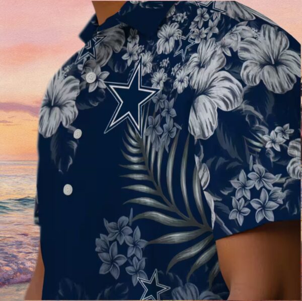 Dallas Cowboys Hibiscus Print Blue Hawaiian Shirt - Image 8