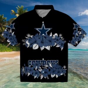 Dallas Cowboys Hibiscus Stripe Blue Black Hawaiian Shirt