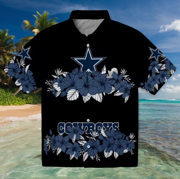 Dallas Cowboys Hibiscus Stripe Blue Black Hawaiian Shirt