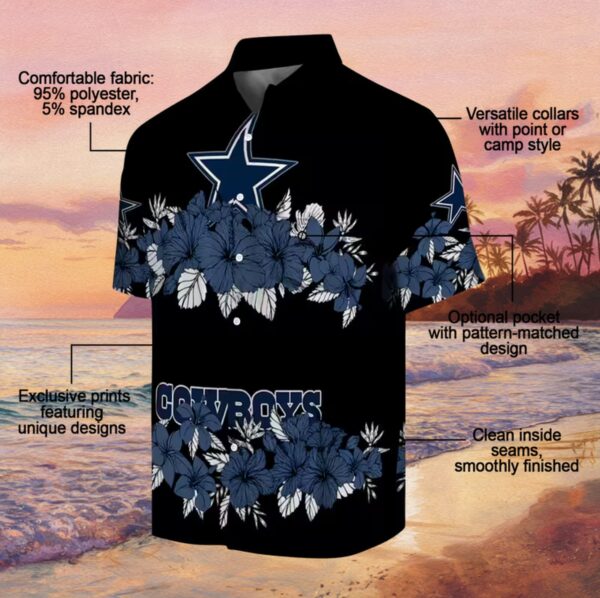 Dallas Cowboys Hibiscus Stripe Blue Black Hawaiian Shirt - Image 5