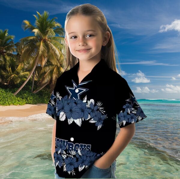 Dallas Cowboys Hibiscus Stripe Blue Black Hawaiian Shirt - Image 6