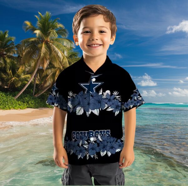 Dallas Cowboys Hibiscus Stripe Blue Black Hawaiian Shirt - Image 7