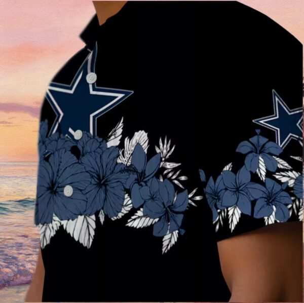 Dallas Cowboys Hibiscus Stripe Blue Black Hawaiian Shirt - Image 8
