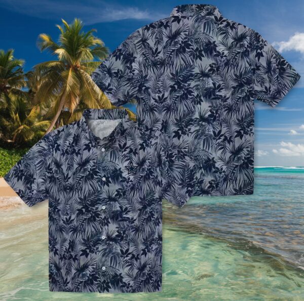 Dallas Cowboys Leafy Pattern Blue Hawaiian Shirt - Image 3