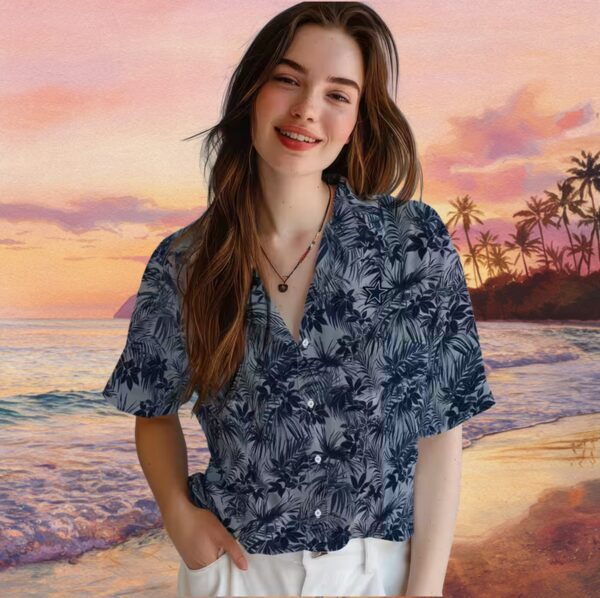 Dallas Cowboys Leafy Pattern Blue Hawaiian Shirt - Image 4