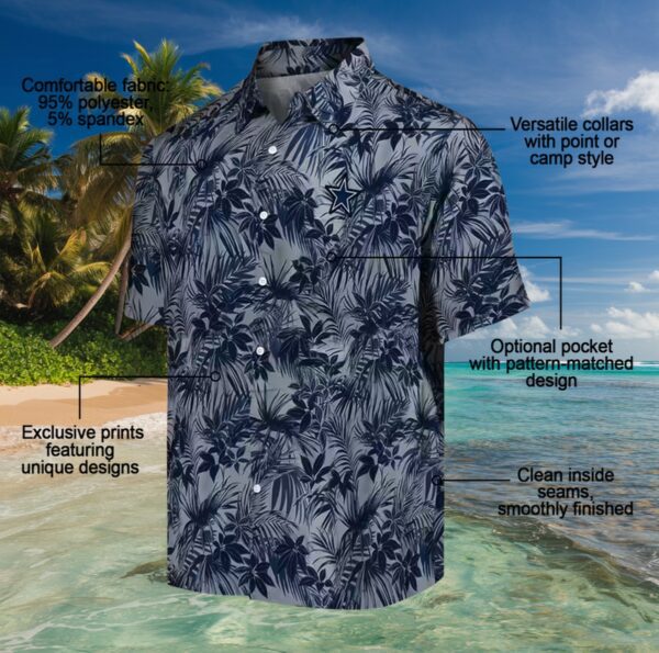 Dallas Cowboys Leafy Pattern Blue Hawaiian Shirt - Image 5