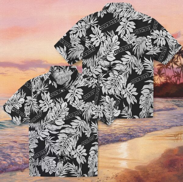 Dallas Cowboys Monstera Leaf Pattern Black Hawaiian Shirt - Image 3