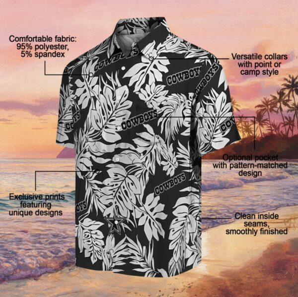 Dallas Cowboys Monstera Leaf Pattern Black Hawaiian Shirt - Image 5