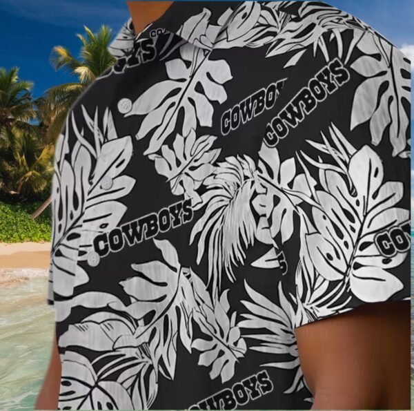 Dallas Cowboys Monstera Leaf Pattern Black Hawaiian Shirt - Image 8