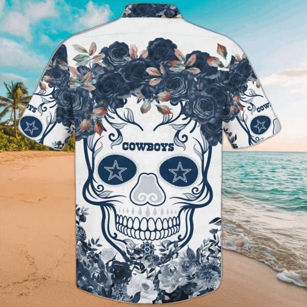 Dallas Cowboys NFL Flower Skull Hawaiian shirt - Image 2