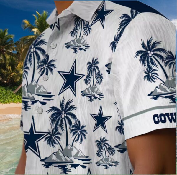 Dallas Cowboys Palm Island Print Blue White Hawaiian Shirt - Image 8