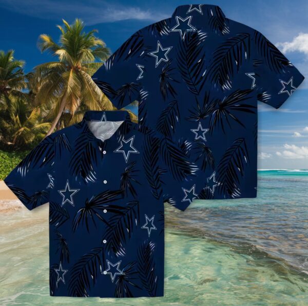 Dallas Cowboys Palm Leaf Blue Hawaiian Shirt - Image 3