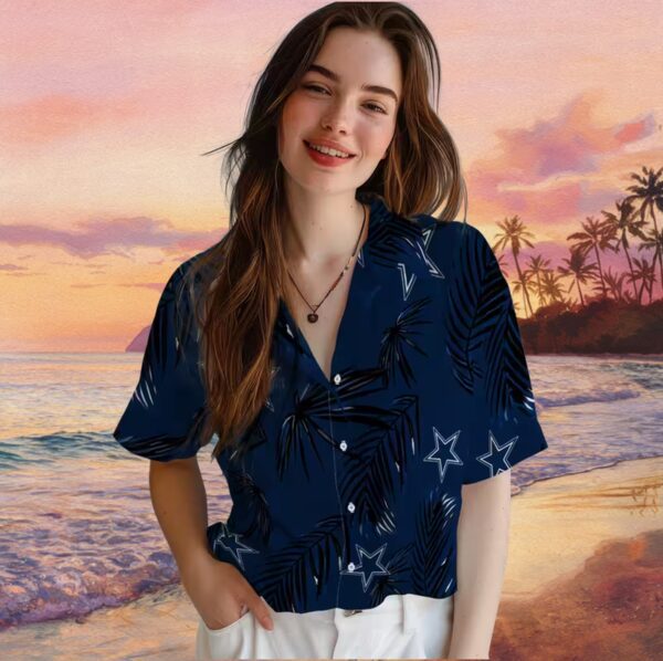Dallas Cowboys Palm Leaf Blue Hawaiian Shirt - Image 4