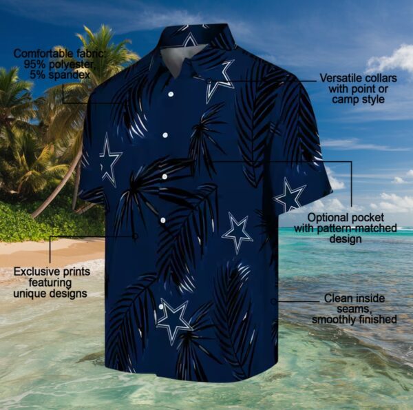 Dallas Cowboys Palm Leaf Blue Hawaiian Shirt - Image 5