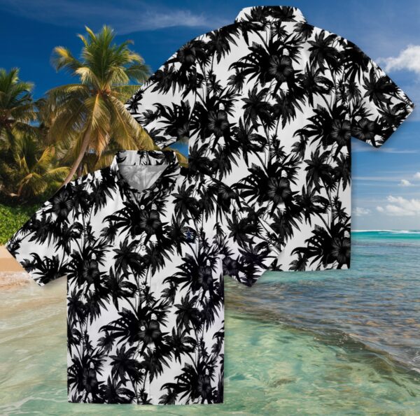Dallas Cowboys Palm Motifs Black White Hawaiian Shirt - Image 3