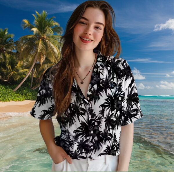 Dallas Cowboys Palm Motifs Black White Hawaiian Shirt - Image 4
