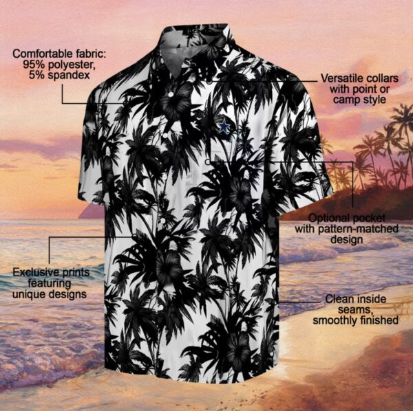 Dallas Cowboys Palm Motifs Black White Hawaiian Shirt - Image 5
