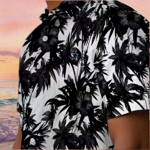 Dallas Cowboys Palm Motifs Black White Hawaiian Shirt - Image 8