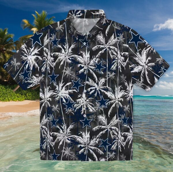 Dallas Cowboys Palm Pattern Blue Black Hawaiian Shirt