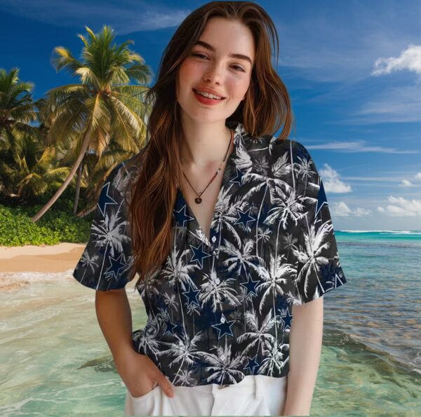 Dallas Cowboys Palm Pattern Blue Black Hawaiian Shirt - Image 4