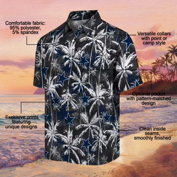 Dallas Cowboys Palm Pattern Blue Black Hawaiian Shirt - Image 5