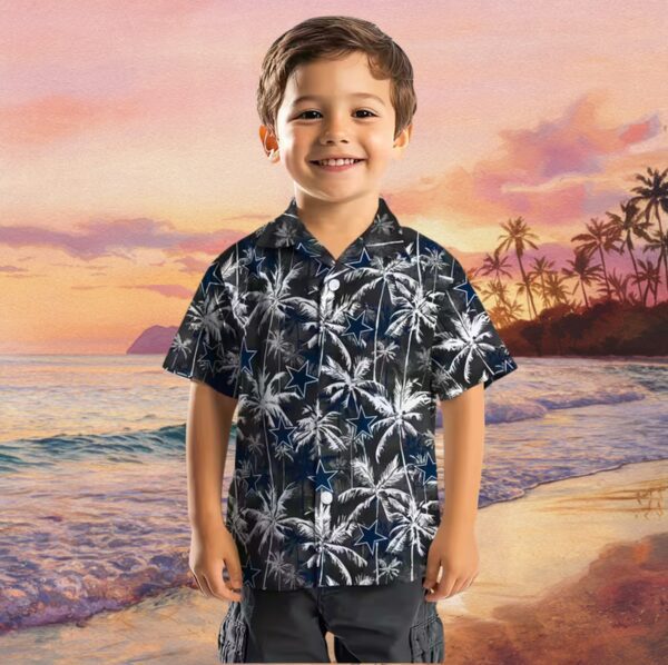 Dallas Cowboys Palm Pattern Blue Black Hawaiian Shirt - Image 7