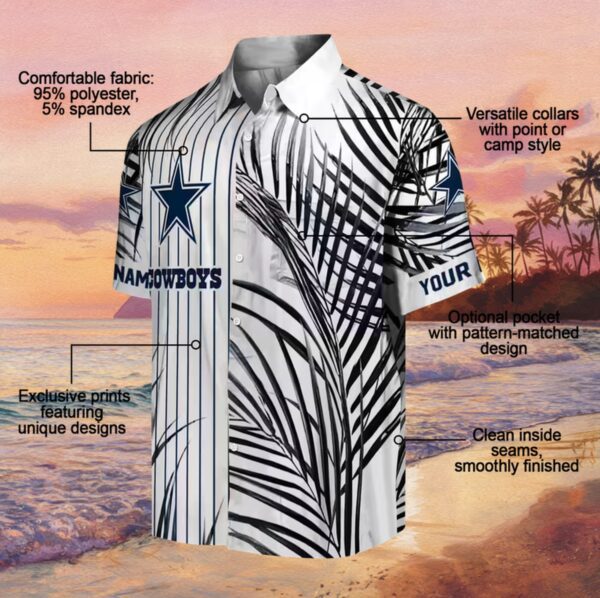 Dallas Cowboys Palm Stripes Blue Black White Hawaiian Shirt - Image 5