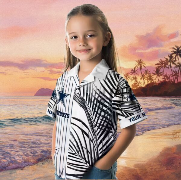 Dallas Cowboys Palm Stripes Blue Black White Hawaiian Shirt - Image 6