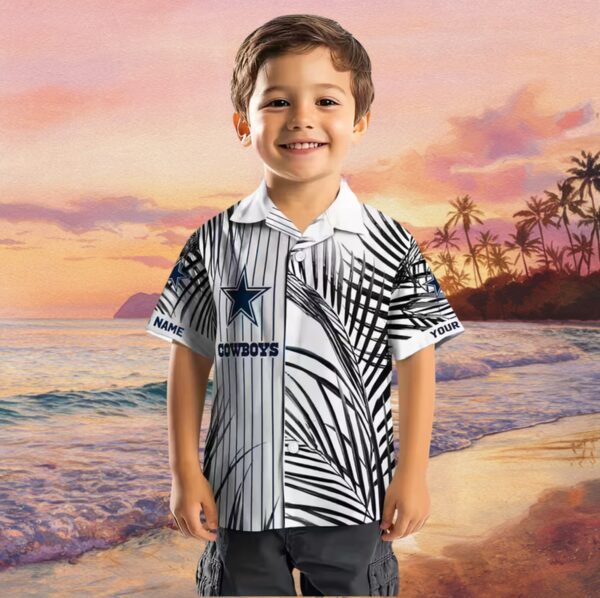 Dallas Cowboys Palm Stripes Blue Black White Hawaiian Shirt - Image 7