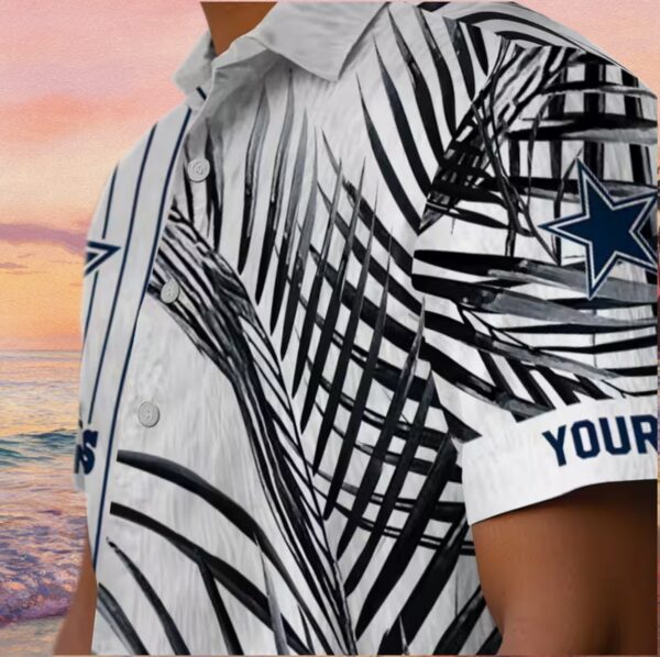 Dallas Cowboys Palm Stripes Blue Black White Hawaiian Shirt - Image 8