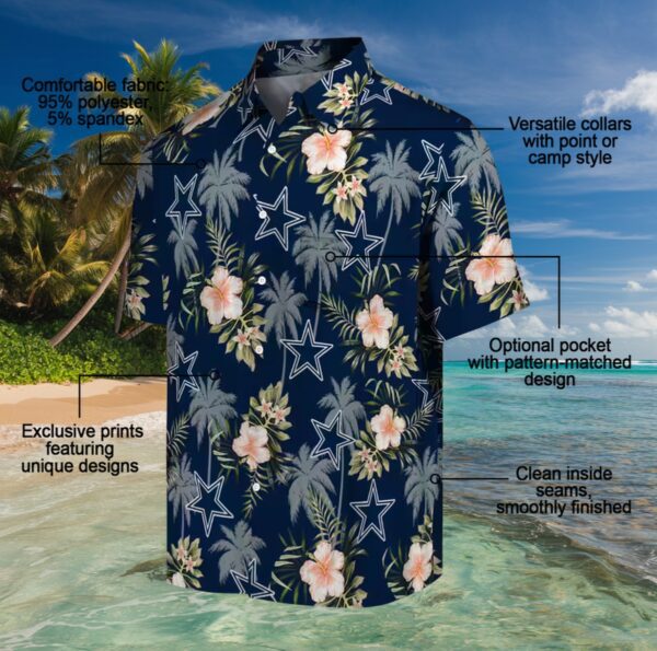 Dallas Cowboys Palm Tree Flower Blue Hawaiian Shirt - Image 5