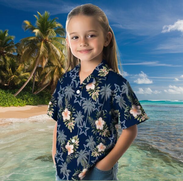 Dallas Cowboys Palm Tree Flower Blue Hawaiian Shirt - Image 6