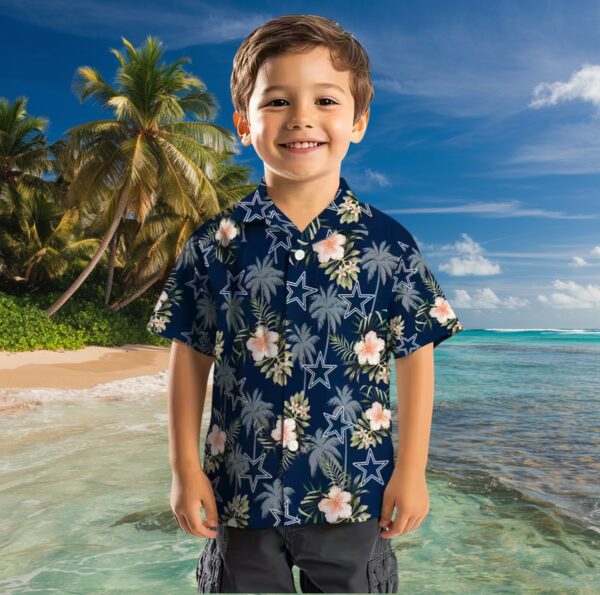 Dallas Cowboys Palm Tree Flower Blue Hawaiian Shirt - Image 7