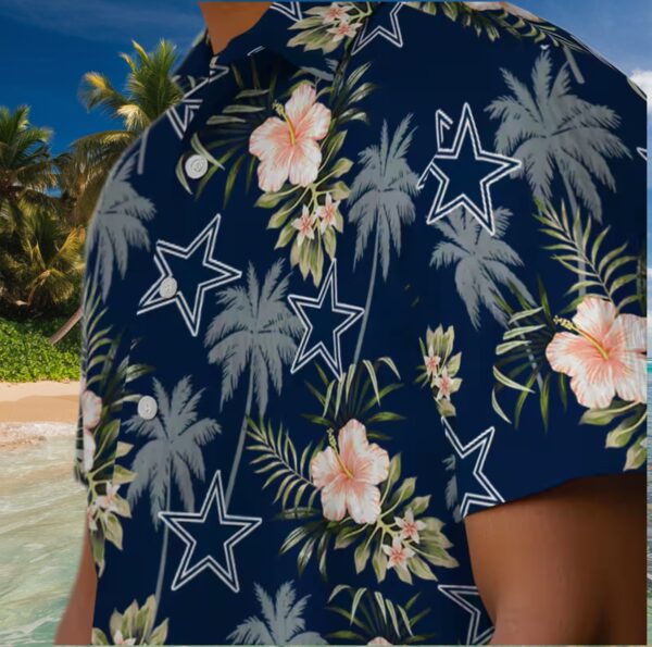 Dallas Cowboys Palm Tree Flower Blue Hawaiian Shirt - Image 8