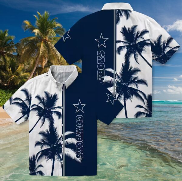 Dallas Cowboys Palm Trees Blue White Hawaiian Shirt - Image 3