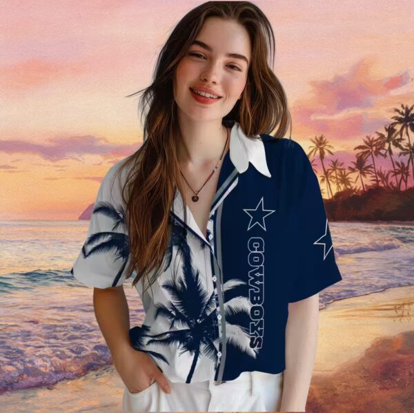 Dallas Cowboys Palm Trees Blue White Hawaiian Shirt - Image 4