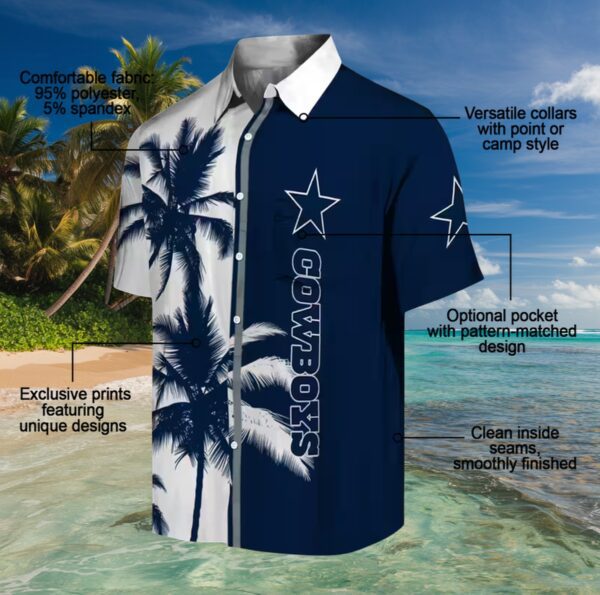 Dallas Cowboys Palm Trees Blue White Hawaiian Shirt - Image 5