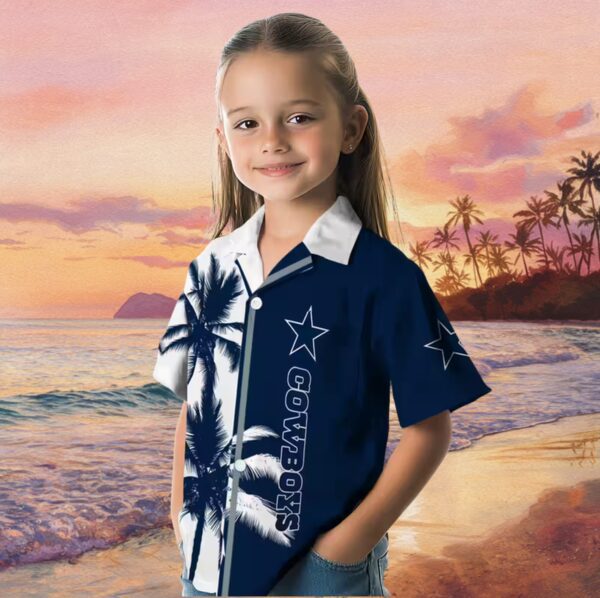 Dallas Cowboys Palm Trees Blue White Hawaiian Shirt - Image 6