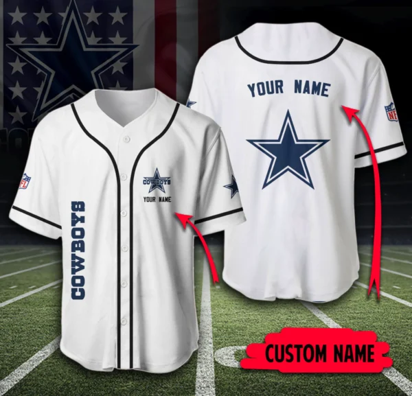 Dallas Cowboys Personalized White Baseball Jersey – Custom Name Shirt