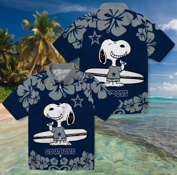 Dallas Cowboys Snoopy Surf Blue White Hawaiian Shirt - Image 3