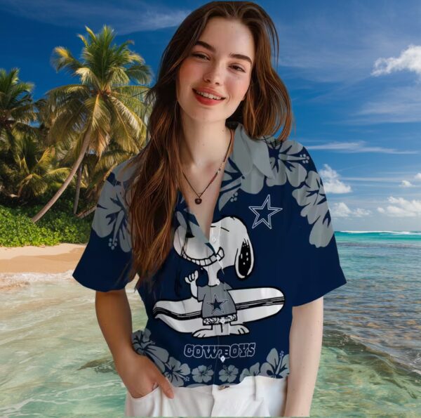Dallas Cowboys Snoopy Surf Blue White Hawaiian Shirt - Image 4